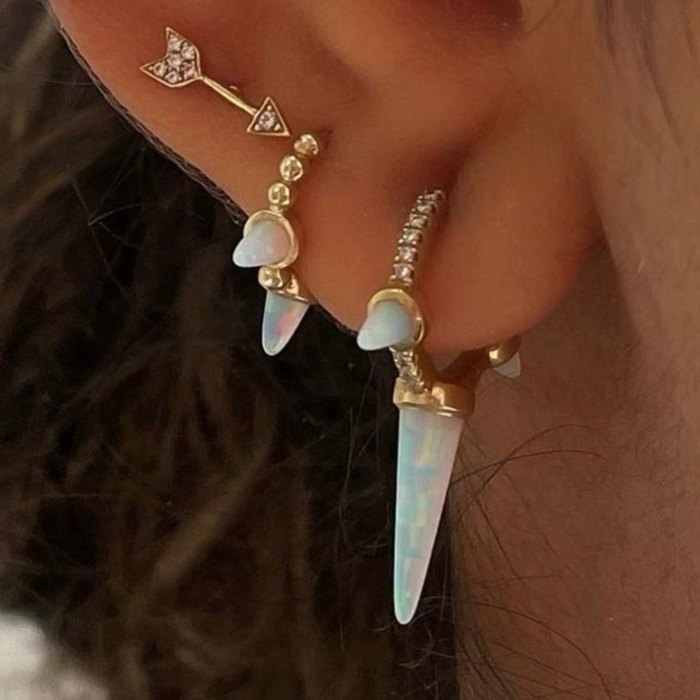 Maria Tash 9.5mm Triple Long Opal Spike Diamond Eternity Hoop Earrings (Pair)